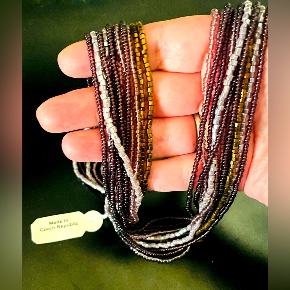 Czech Glass Purple and Bronze Beaded Necklace, NWT. - Picture 3 of 11